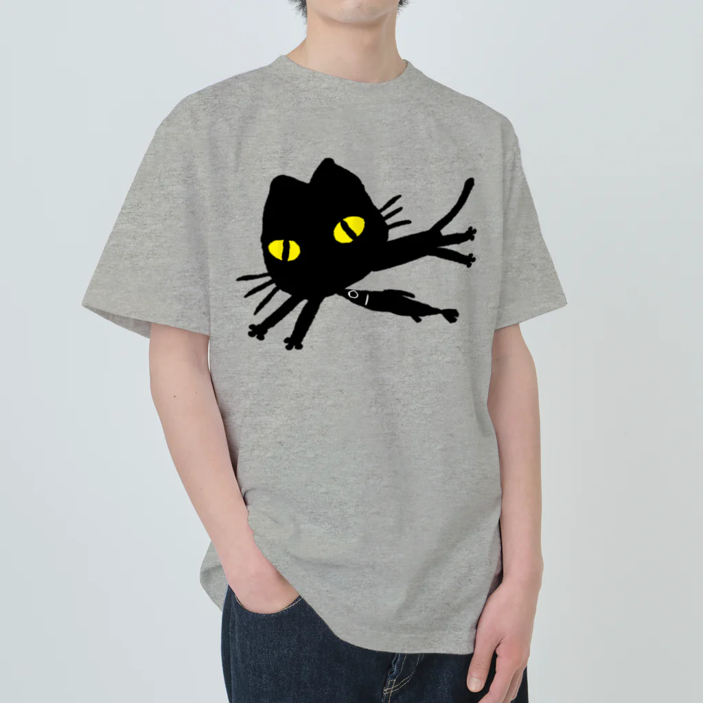 まみおデザインの黒ネコとサンマ Heavyweight T-Shirt