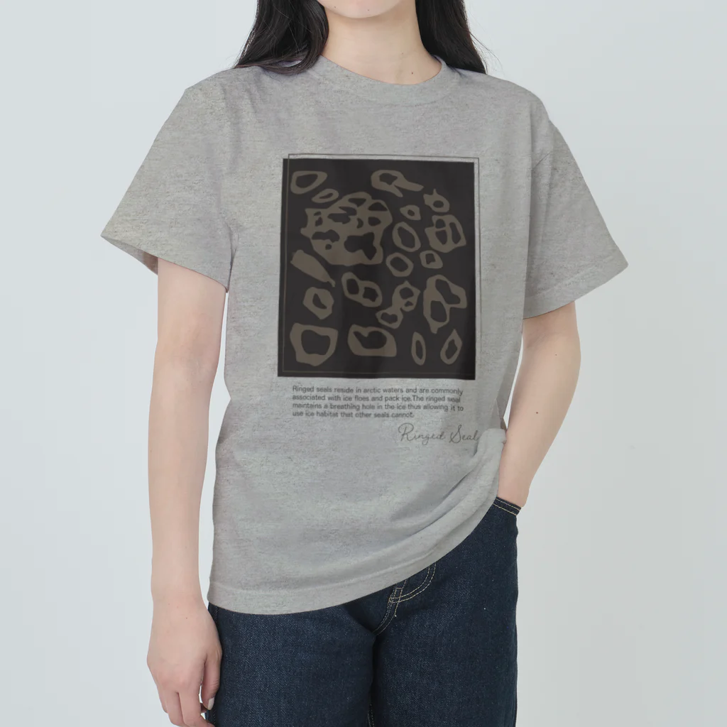 chiho_seal_shopのワモン アザラシ 柄 チャコール Ringed seal pattern Charcoal ヘビーウェイトTシャツ