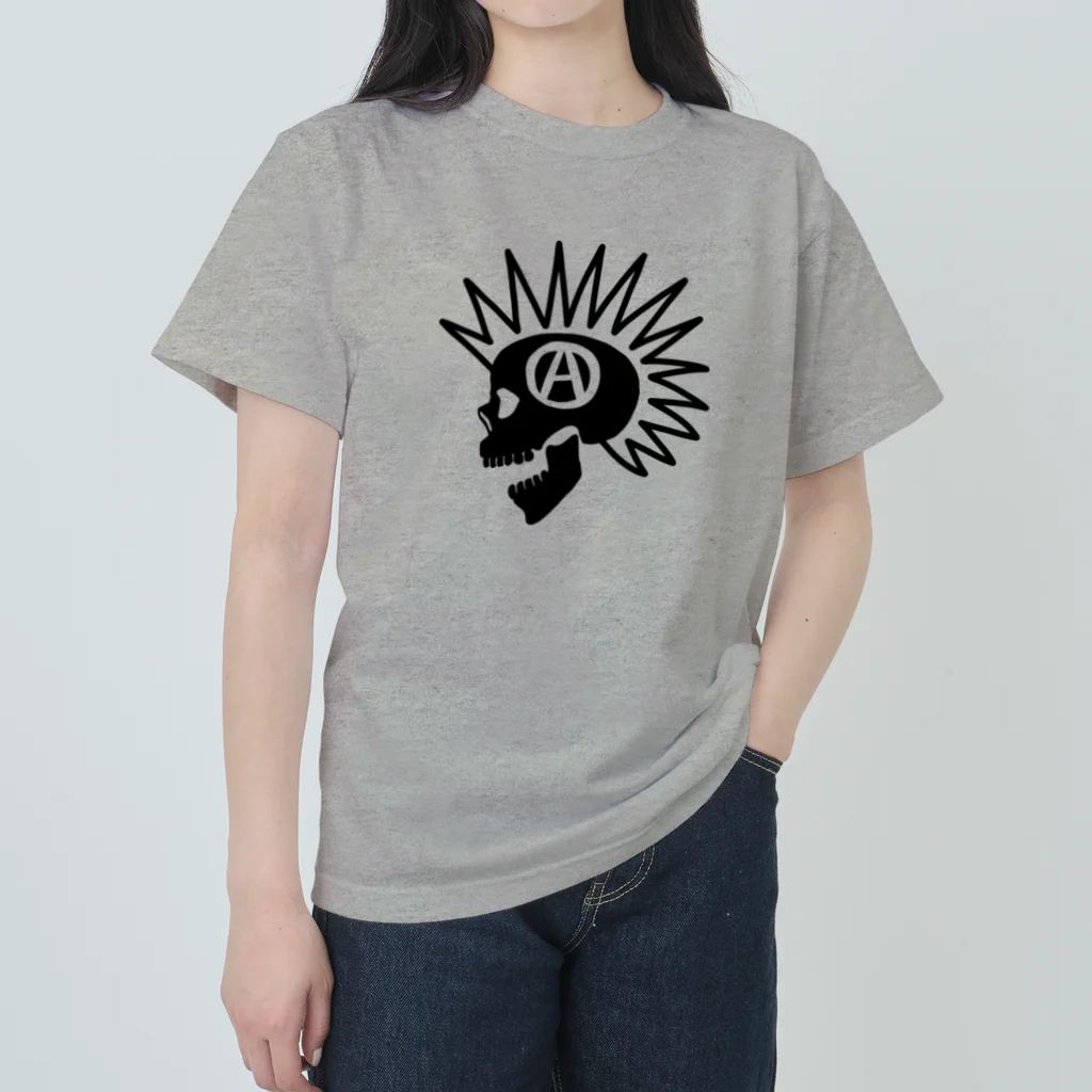 QUQU_WORKSのモヒカンスカル ブラック Heavyweight T-Shirt