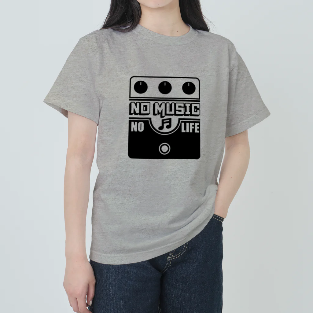 QUQU_WORKSのノーミュージックノーライフ ビッグマフデザイン ブラック Heavyweight T-Shirt
