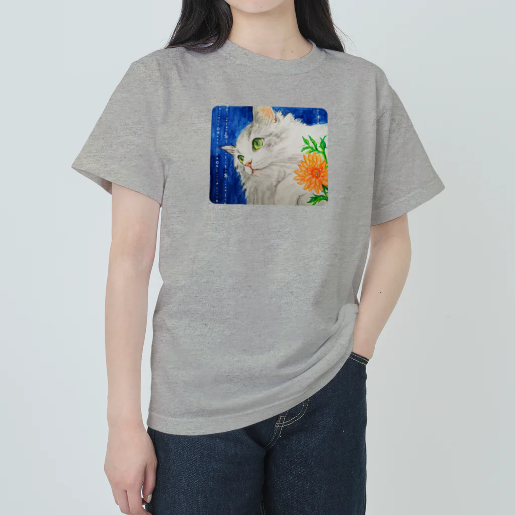 harupink🌸ペット似顔絵illustのスコティッシュストレートのパール君 ヘビーウェイトTシャツ