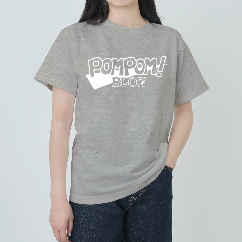 mf@PomPomBlogのPom Pom Blog Logo 2nd（white） Heavyweight T-Shirt