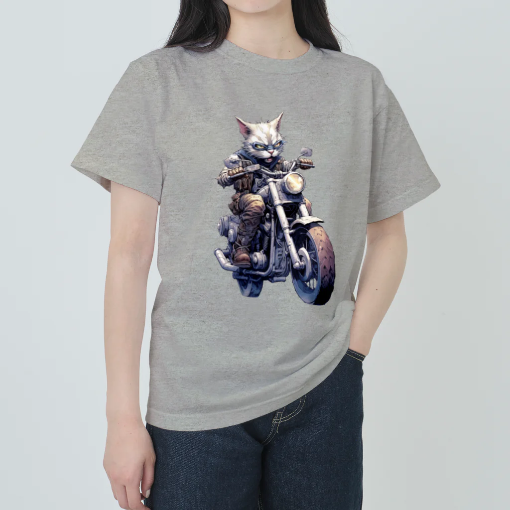 たゆたゆのバイクに乗る猫 ヘビーウェイトTシャツ