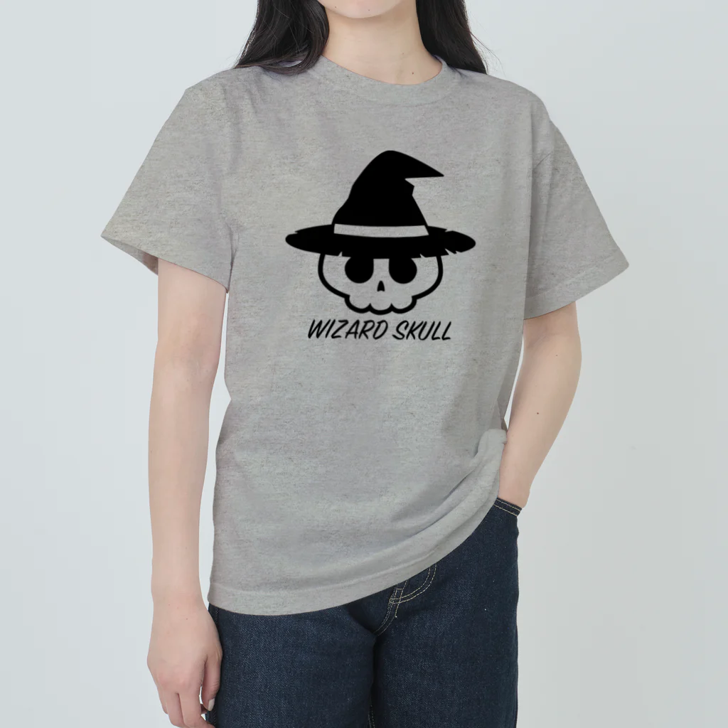 QUQU_WORKSのウィザードスカル 魔法使い ブラック Heavyweight T-Shirt