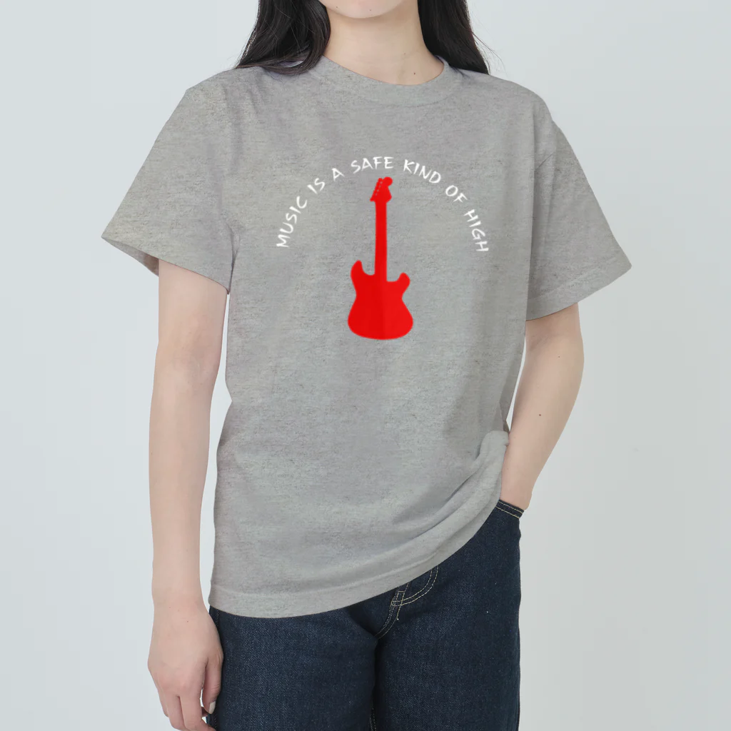 サトオの赤いギター Music is a safe…ギタリスト名言 白 ヘビーウェイトTシャツ