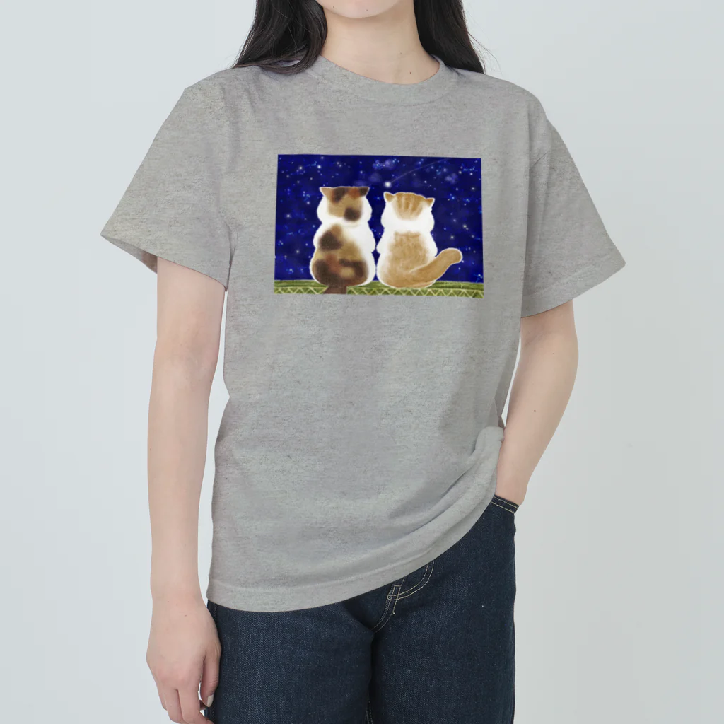 coeur.yu（クードットユー）の猫と星空 Heavyweight T-Shirt