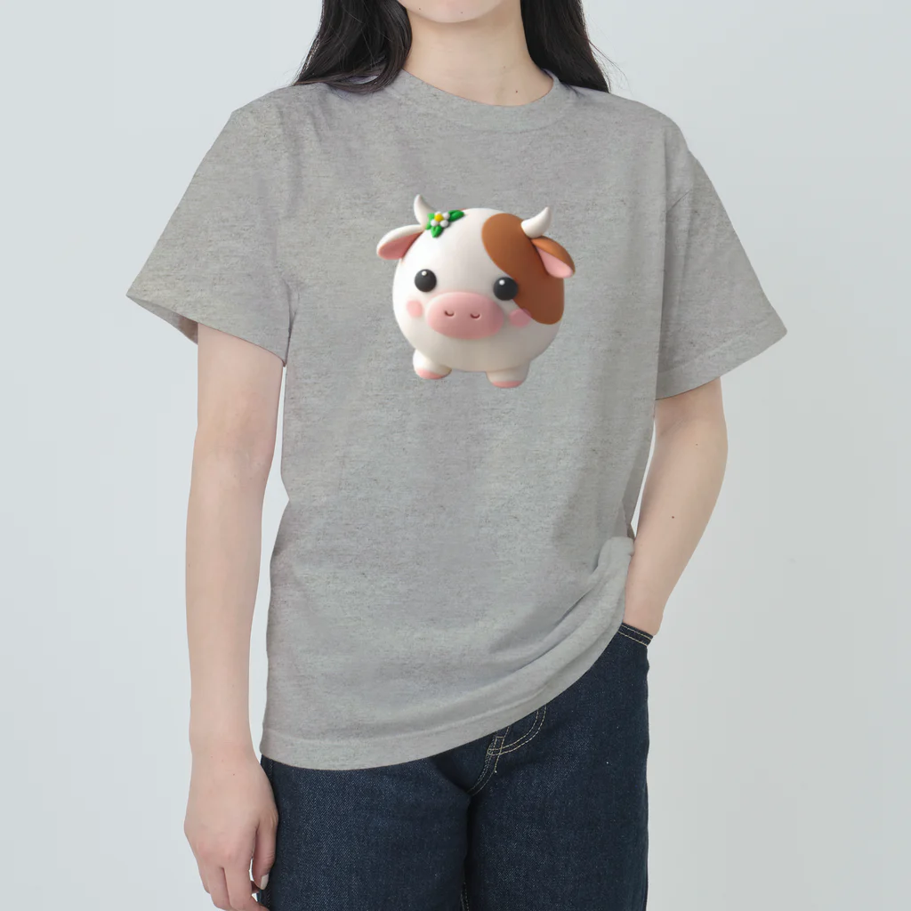 終わらない夢🌈の可愛い💕まんまる◯シリーズ✨　牛🐮 ヘビーウェイトTシャツ