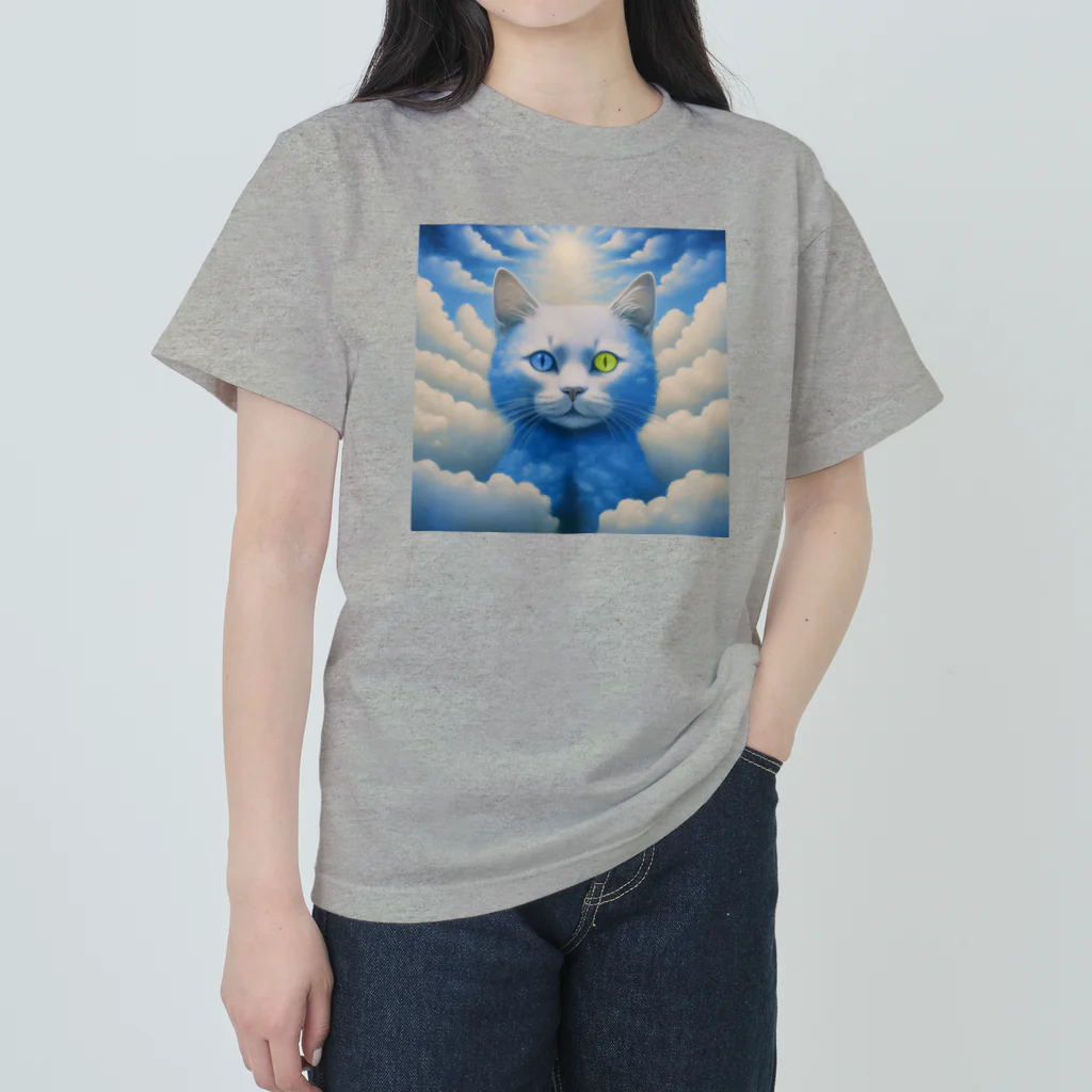 黒猫ファブリックのSky cats relax on a carpet of clouds ヘビーウェイトTシャツ