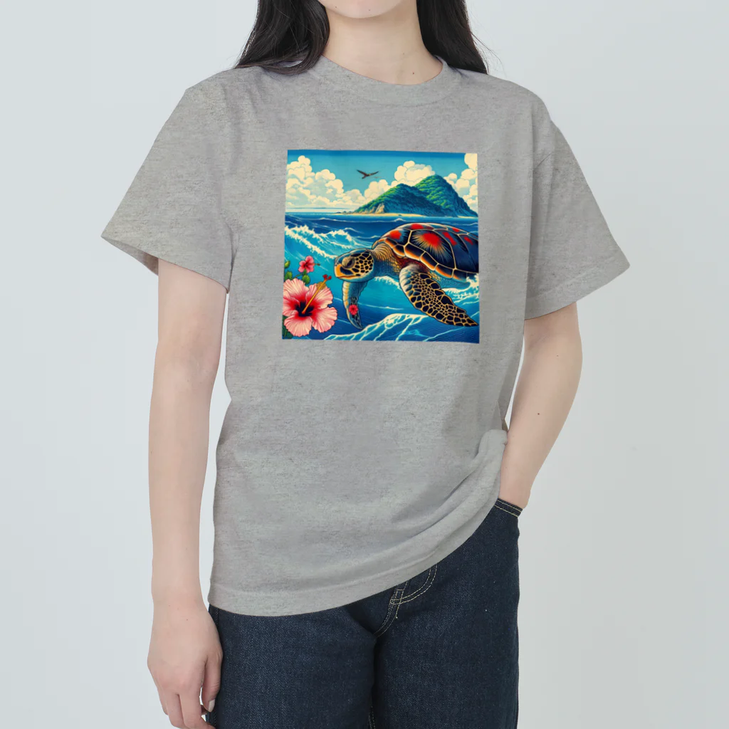 日本の風景 COOL JAPANの日本の風景:荒波にもまれる海がめ、Japanese scenery: Sea turtle caught in rough waves Heavyweight T-Shirt