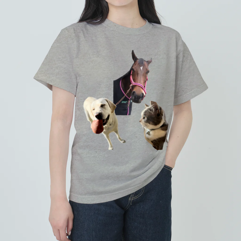 キャスセバゴエmamの馬　猫　犬　三兄弟そろいました Heavyweight T-Shirt