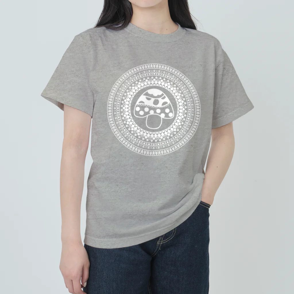 Ri0の曼荼羅きのこ（白線） ヘビーウェイトTシャツ