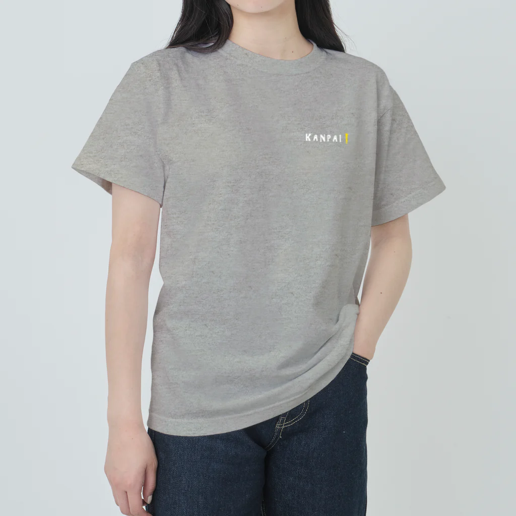 ビールとアート TM-3 Designの【両面プリント・左胸ロゴ入】名画 × BEER（浮世絵男女）白線画 Heavyweight T-Shirt