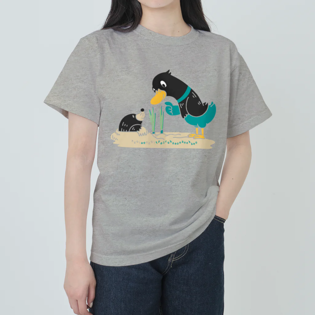 イラスト MONYAAT のネギを値切っている鴨カモかもB L ヘビーウェイトTシャツ