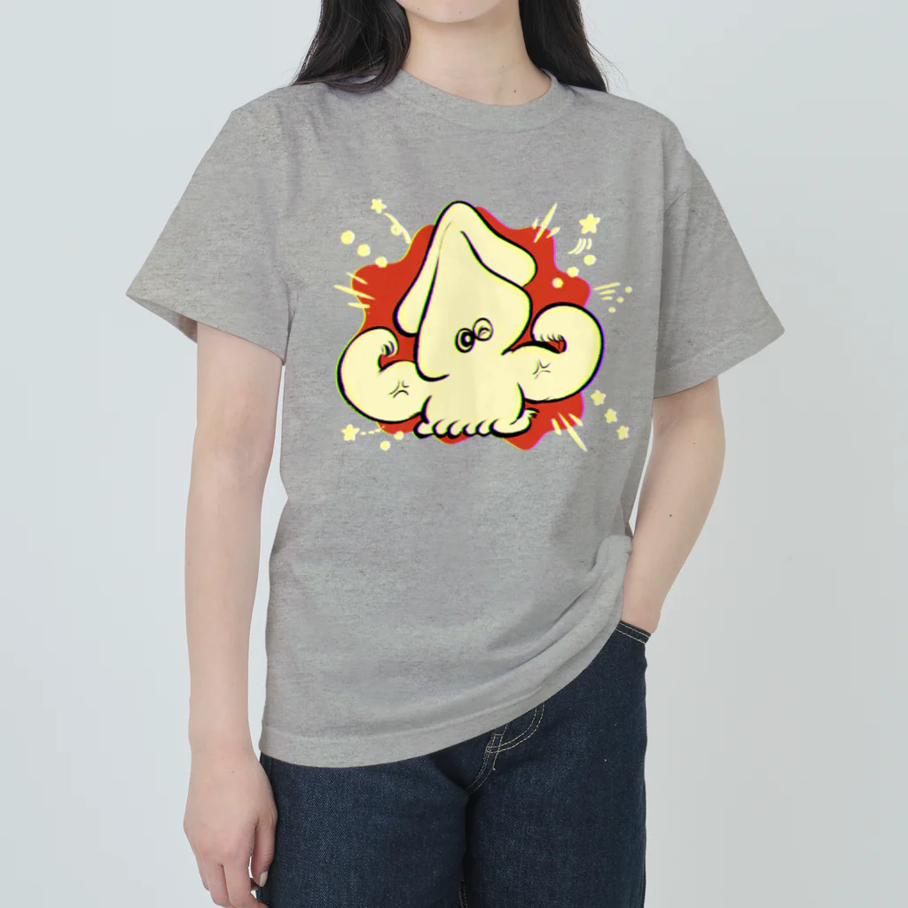 愉快レトロ雑貨屋★39太郎の正座のムキムキいかちゃん ヘビーウェイトTシャツ