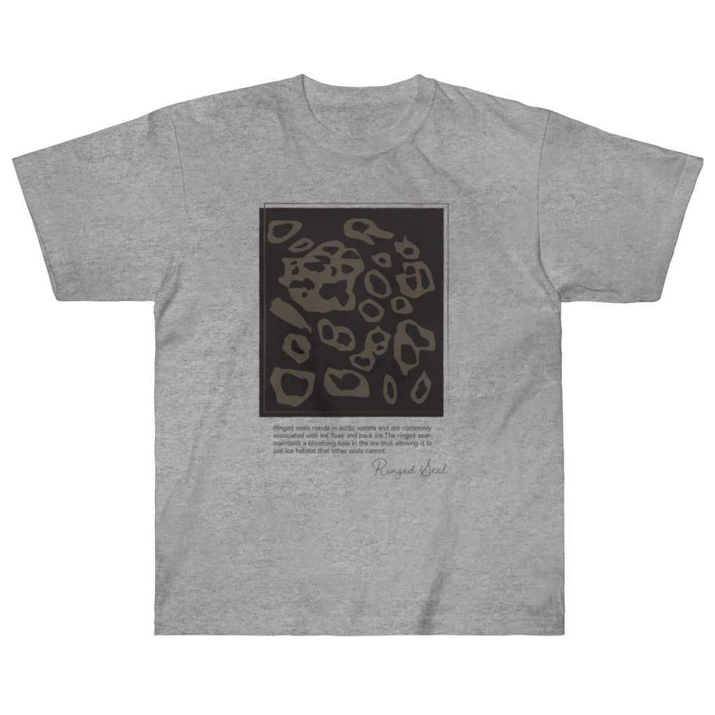 chiho_seal_shopのワモン アザラシ 柄 チャコール Ringed seal pattern Charcoal ヘビーウェイトTシャツ