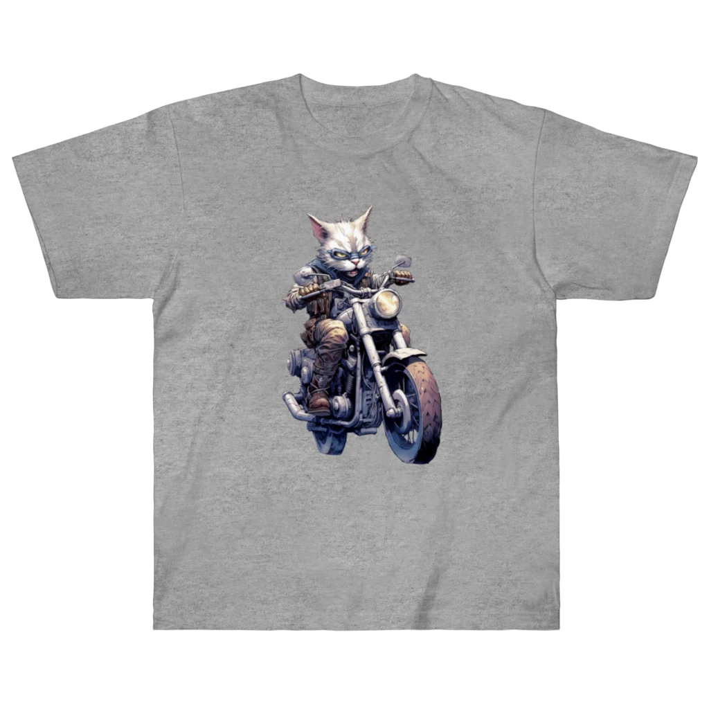 たゆたゆのバイクに乗る猫 ヘビーウェイトTシャツ