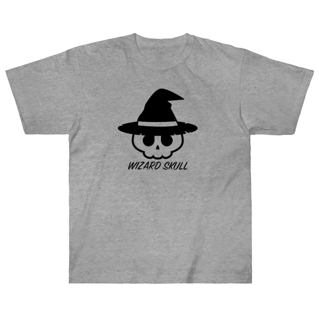 QUQU_WORKSのウィザードスカル 魔法使い ブラック Heavyweight T-Shirt