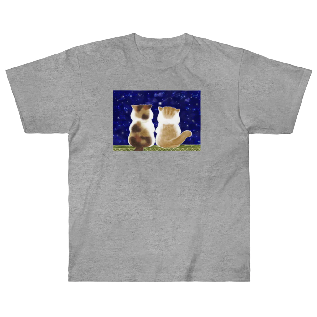 coeur.yu（クードットユー）の猫と星空 Heavyweight T-Shirt