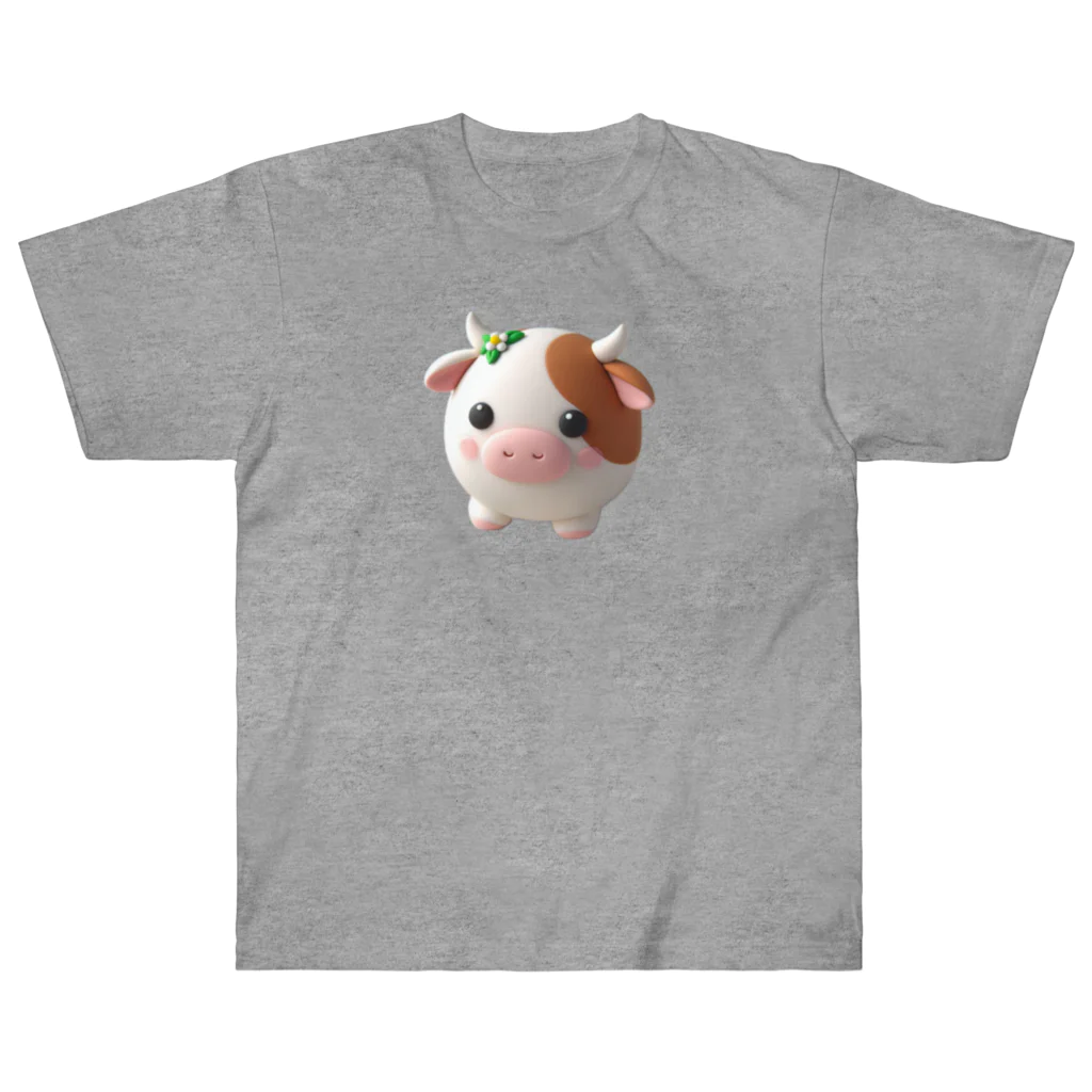 終わらない夢🌈の可愛い💕まんまる◯シリーズ✨　牛🐮 ヘビーウェイトTシャツ