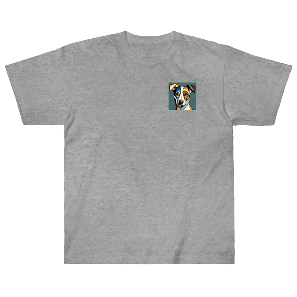 大人かわいい動物の世界のカラフルアート犬 ヘビーウェイトTシャツ