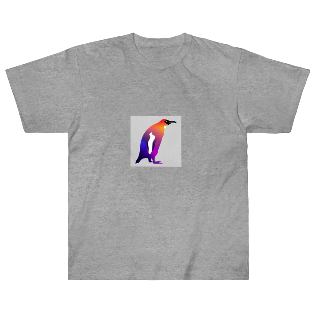 mirinconixの紫からオレンジのグラデーションのペンギン ヘビーウェイトTシャツ