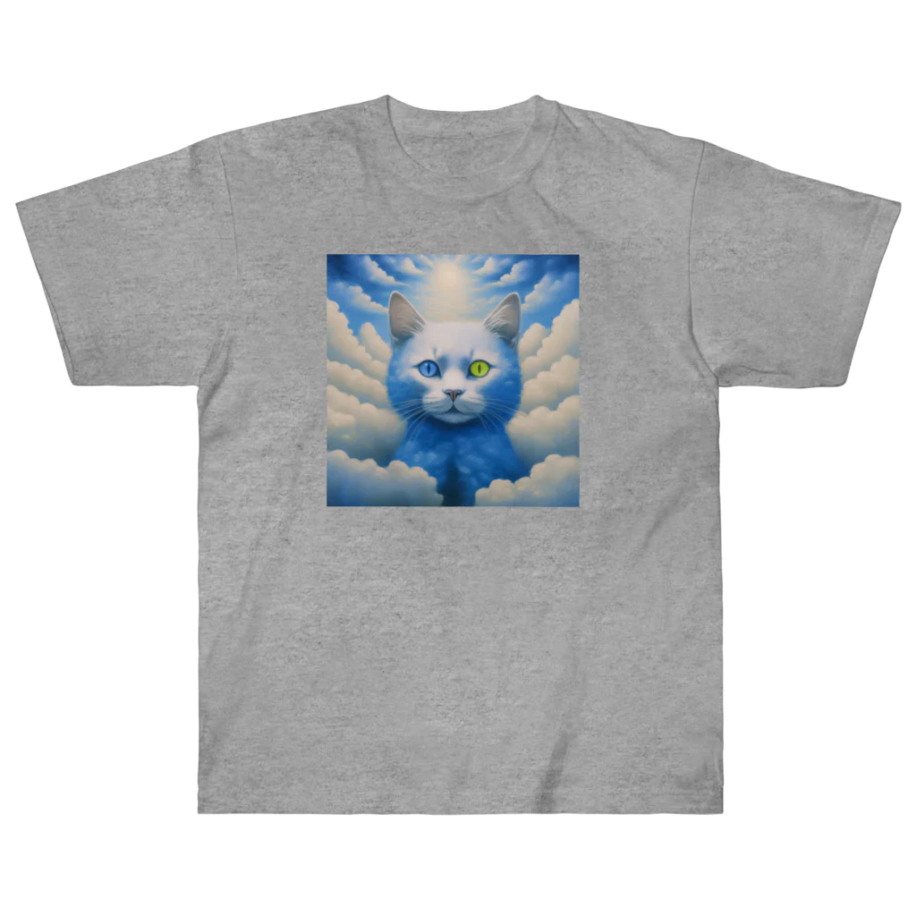 黒猫ファブリックのSky cats relax on a carpet of clouds ヘビーウェイトTシャツ