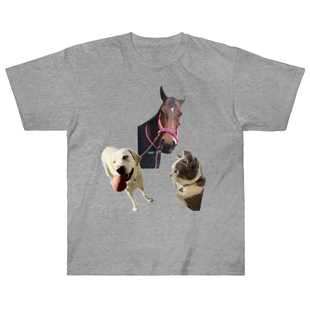 キャスセバゴエmamの馬　猫　犬　三兄弟そろいました Heavyweight T-Shirt