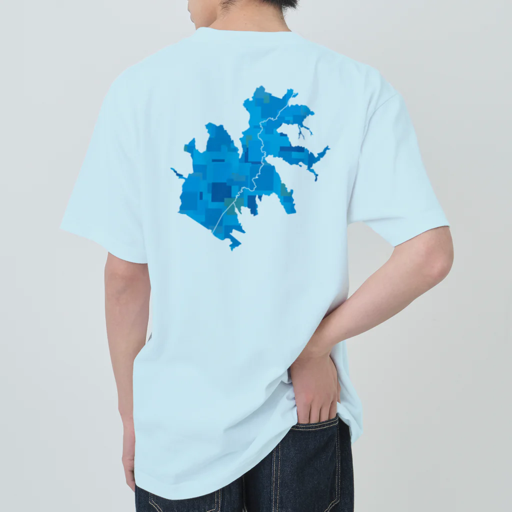 cuuyabowの釧路湿原と釧路川／back ヘビーウェイトTシャツ