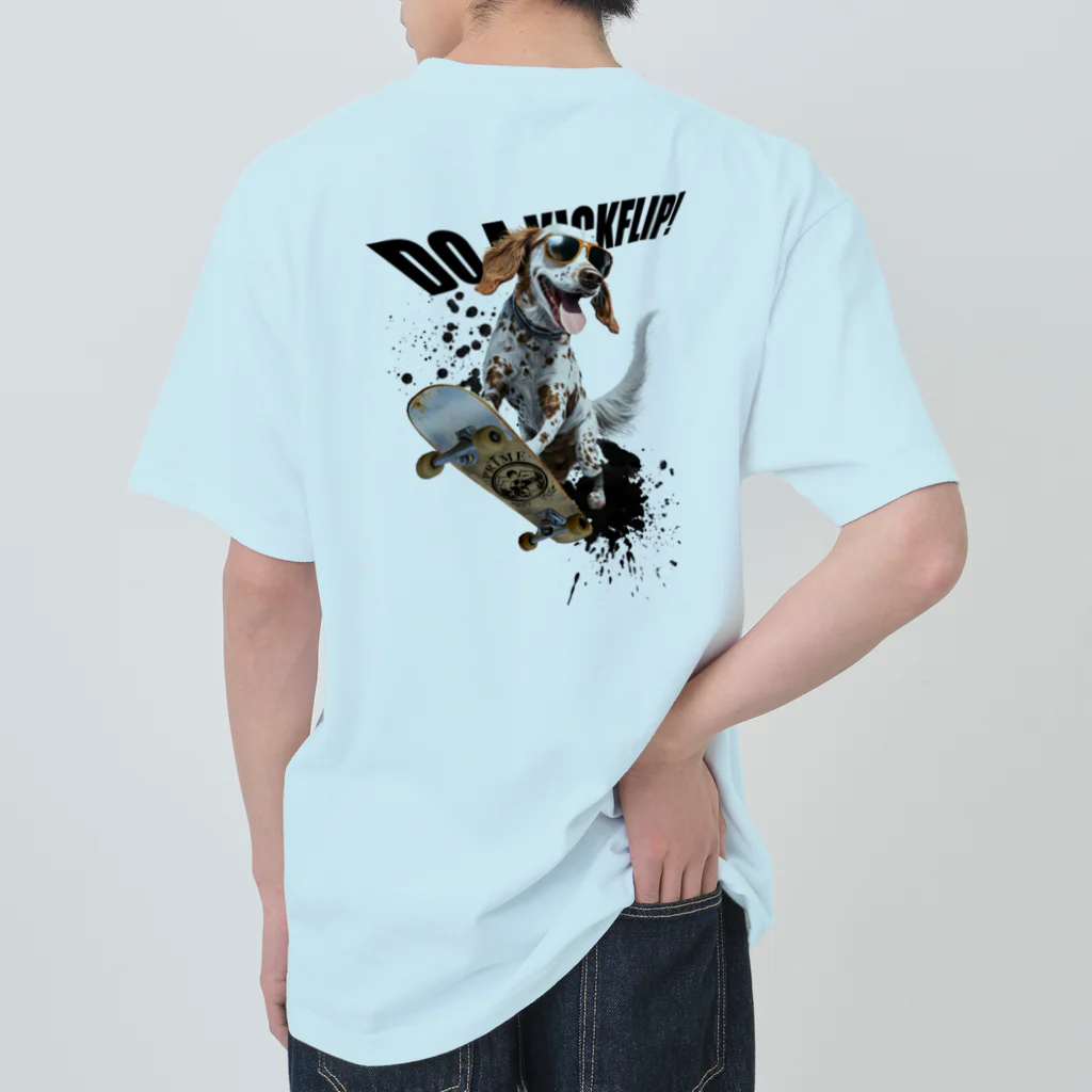 -BRIGHTS-のスケボー犬のDO A KICKFLIP!!ブラック Heavyweight T-Shirt