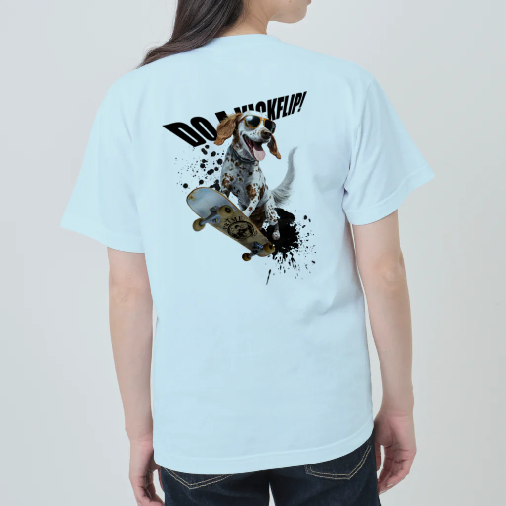 -BRIGHTS-のスケボー犬のDO A KICKFLIP!!ブラック ヘビーウェイトTシャツ