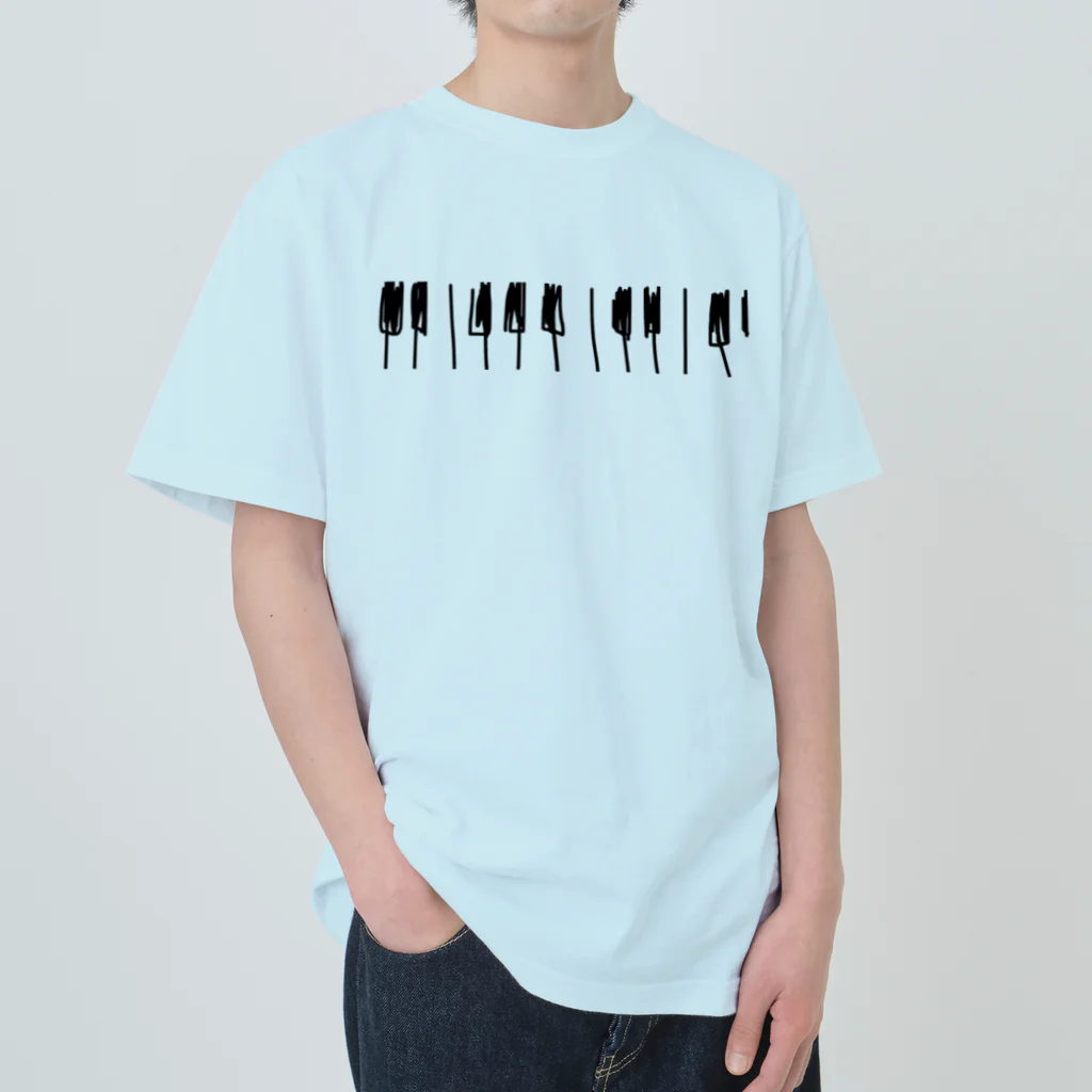 Naa Piano Music (ピアノデザインコレクション)の🎼 ピアノ 鍵盤　(モノクロデザインver.) Heavyweight T-Shirt