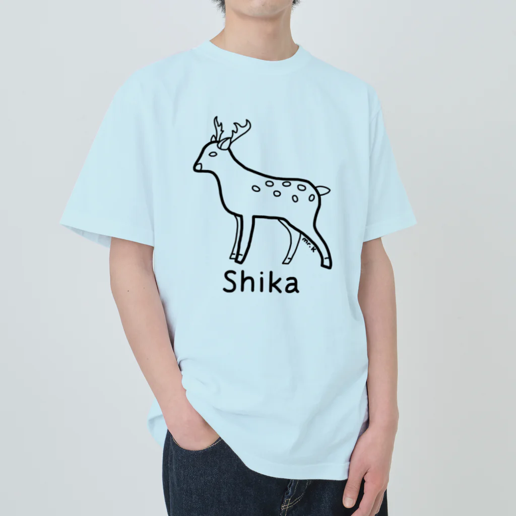 MrKShirtsのShika (シカ) 黒デザイン ヘビーウェイトTシャツ