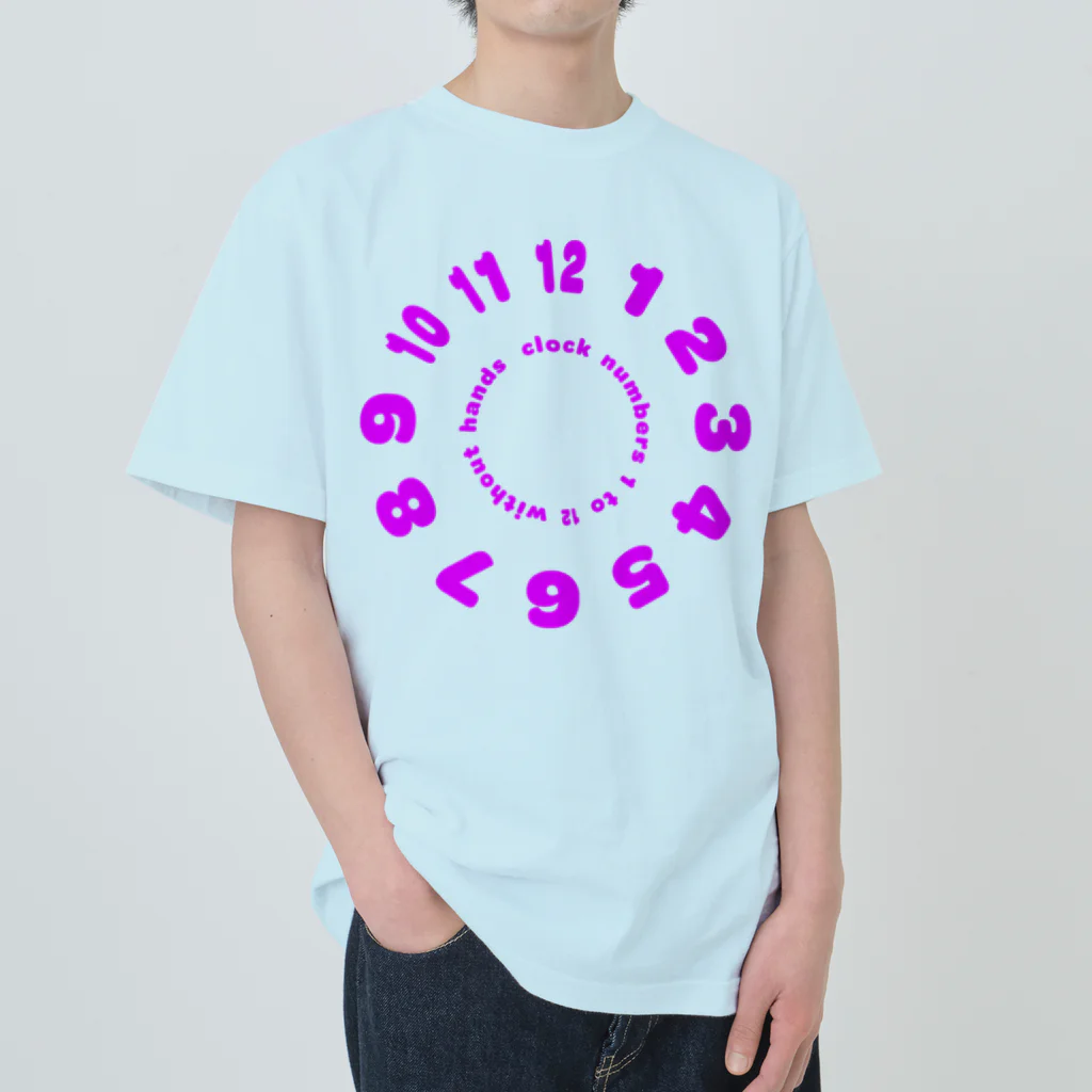 PyriteDesignのclock numbers 1 to 12 without hands【Tshirt】【Design Color : Pink】【Design Print : Front】 ヘビーウェイトTシャツ