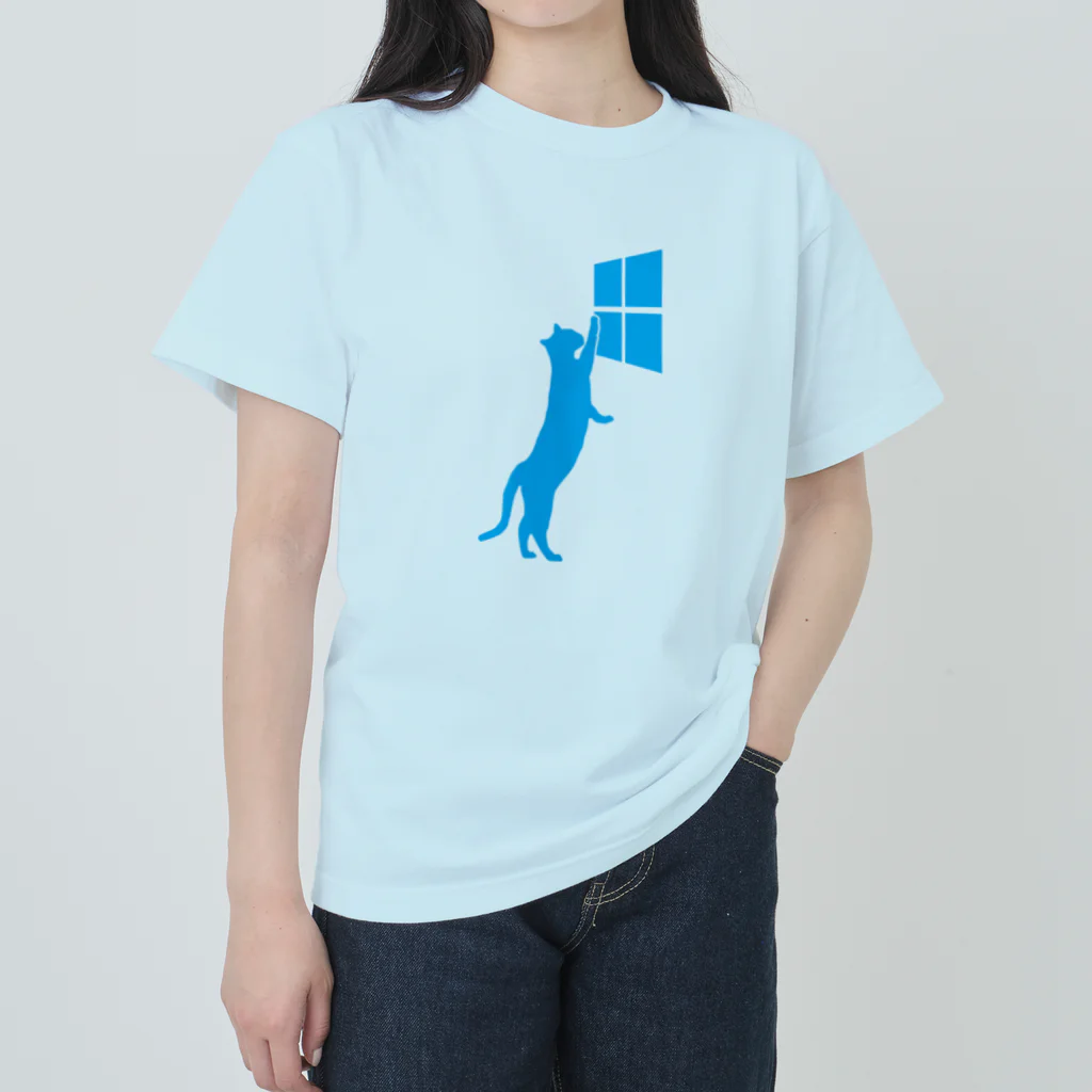 サトオの立って窓の外を眺めるネコ ニャルソック Heavyweight T-Shirt