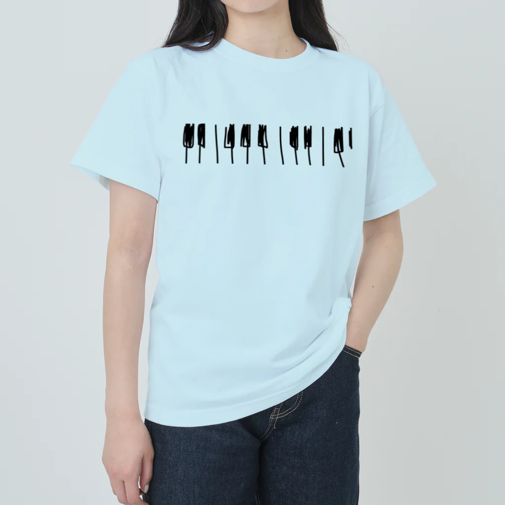 Naa Piano Music (ピアノデザインコレクション)の🎼 ピアノ 鍵盤　(モノクロデザインver.) ヘビーウェイトTシャツ