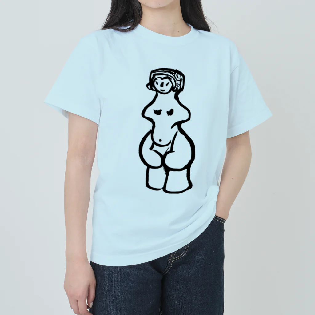 工房ＨＡＮＺＯＵの前面(片面)プリント　縄文のビーナスさん　土偶シリーズ ヘビーウェイトTシャツ