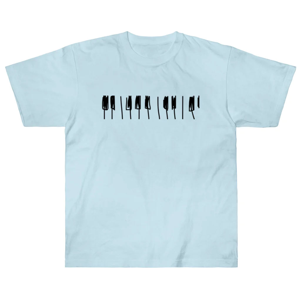 Naa Piano Music (ピアノデザインコレクション)の🎼 ピアノ 鍵盤　(モノクロデザインver.) ヘビーウェイトTシャツ