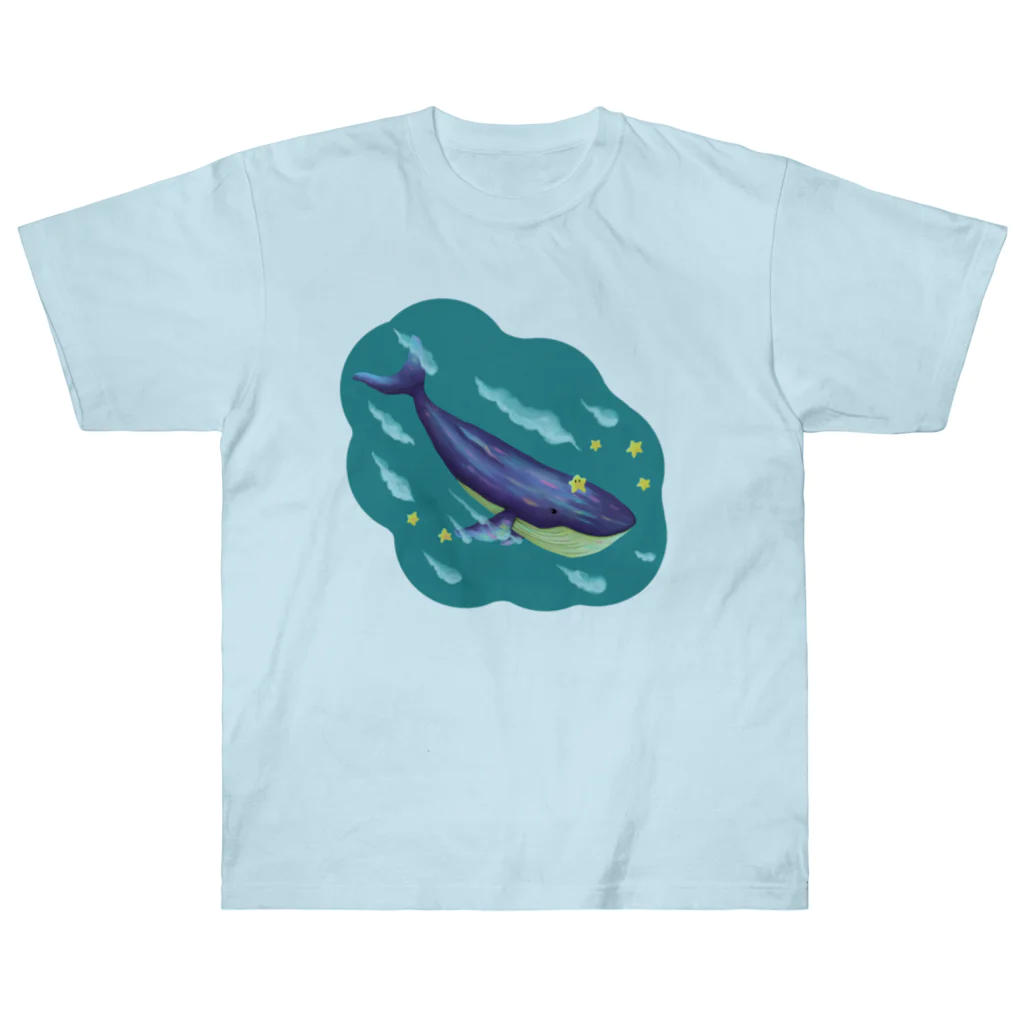 ari designの星と泳ぐシロナガスクジラ ヘビーウェイトTシャツ