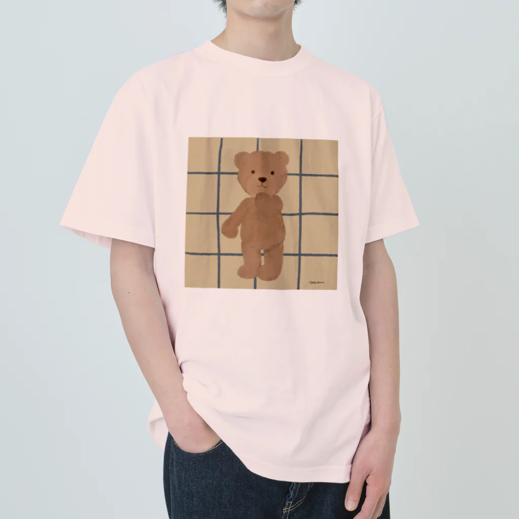 tateshima(たてしま)の口元に手を当てるテディベアくん Heavyweight T-Shirt