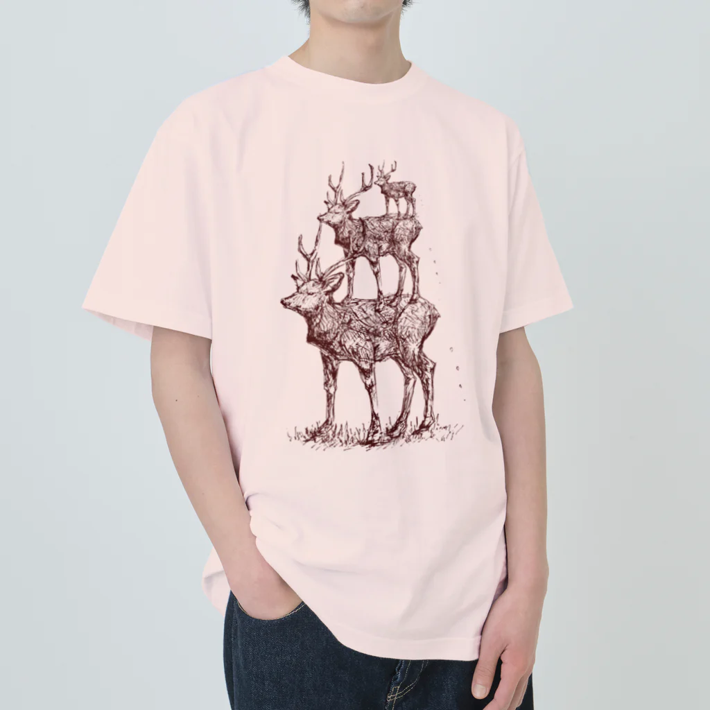 あさぎ9の3段エゾシカ（赤茶色） Heavyweight T-Shirt