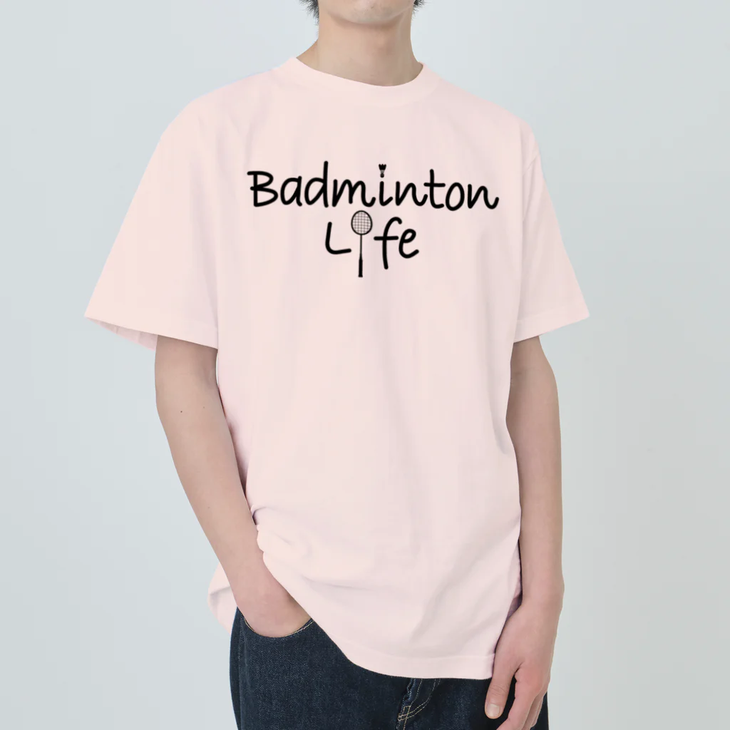 sports_tower スポーツタワーのバドミントン・Badminton・文字・おしゃれ・スポーツライフ・ラリー・デザイン・Tシャツ・スポーツ・かっこいい・かわいい・女子・男子・羽球・シャトル・スマッシュ・ラケット・プレーヤー・選手 Heavyweight T-Shirt