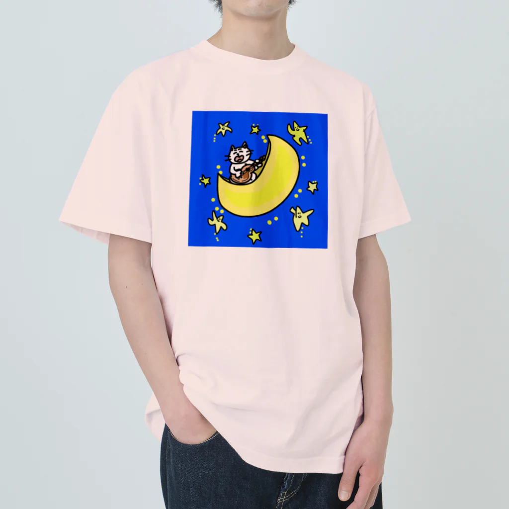 Number.14の月夜に歌うネコ ヘビーウェイトTシャツ