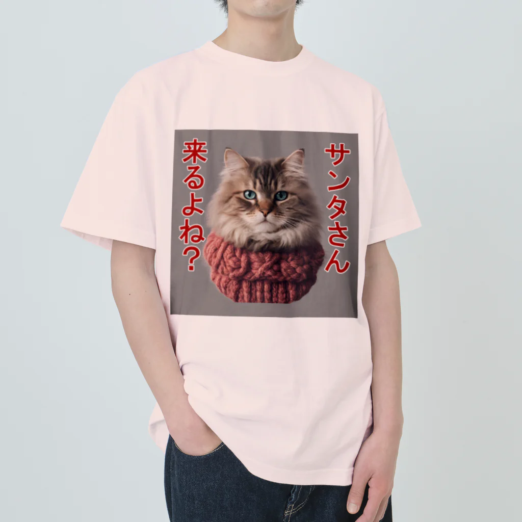 てくのちゃんのサンタを信じてる猫 ヘビーウェイトTシャツ