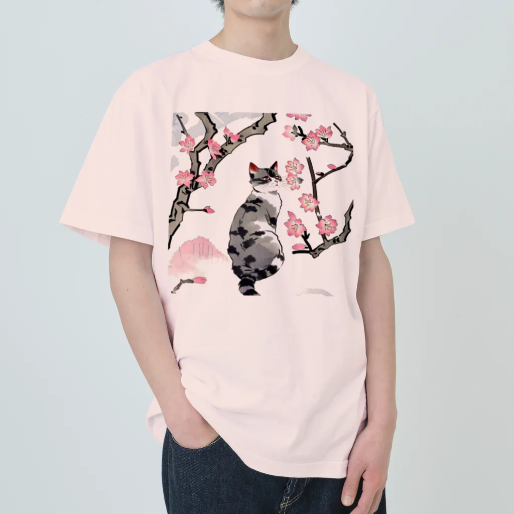 やさぐれちゃんの春の花と猫 Heavyweight T-Shirt