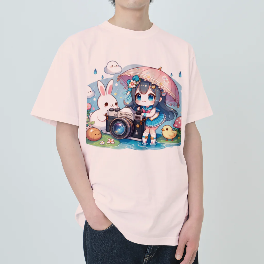 かるるんショップのカメラと傘とうさ耳少女とシリーズ　撮影 ヘビーウェイトTシャツ