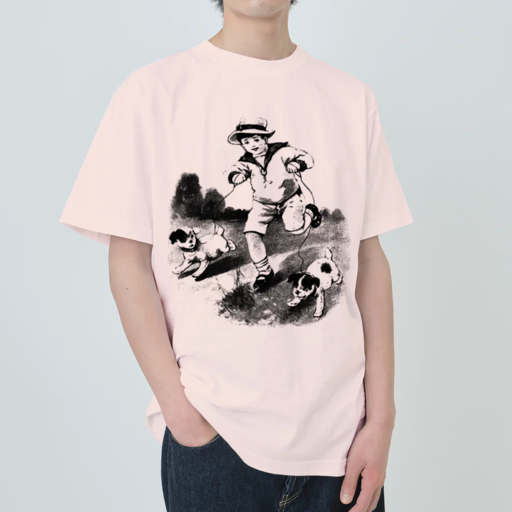 Saza-nami Antique designの子犬とさんぽ！ ヘビーウェイトTシャツ