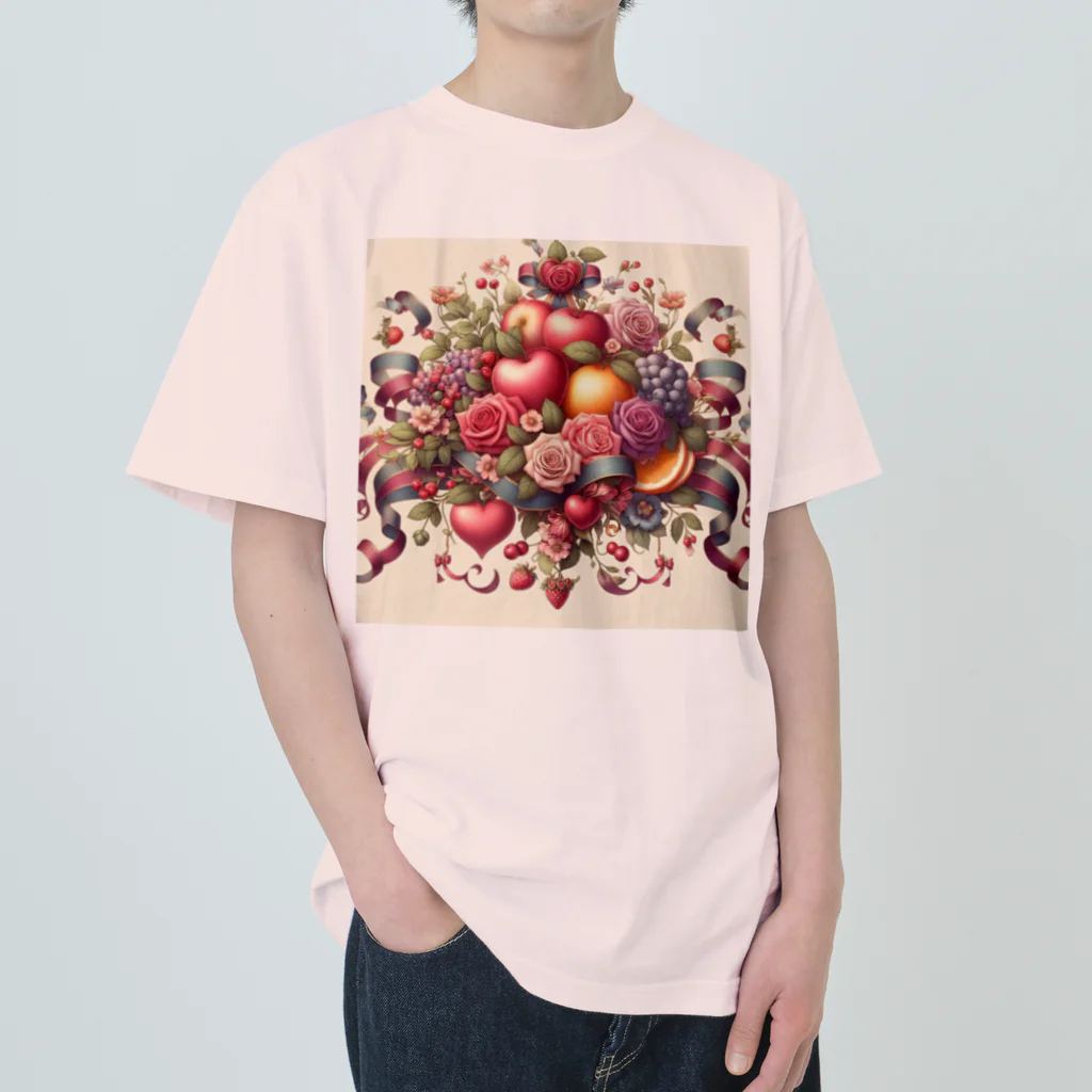 まんまるちゃんの薔薇とフルーツのSweetな香り Heavyweight T-Shirt