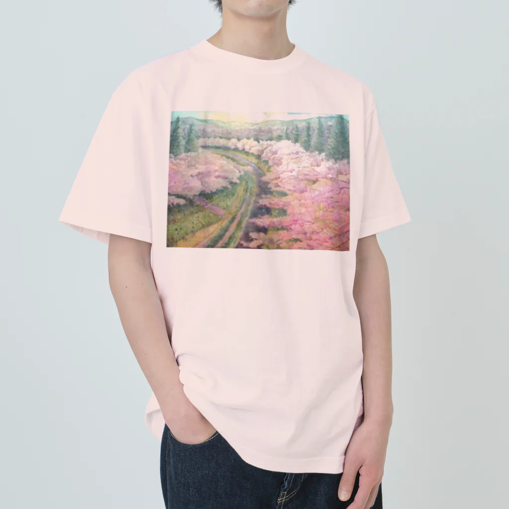 志瓜のSUZURIの桜の海 ヘビーウェイトTシャツ