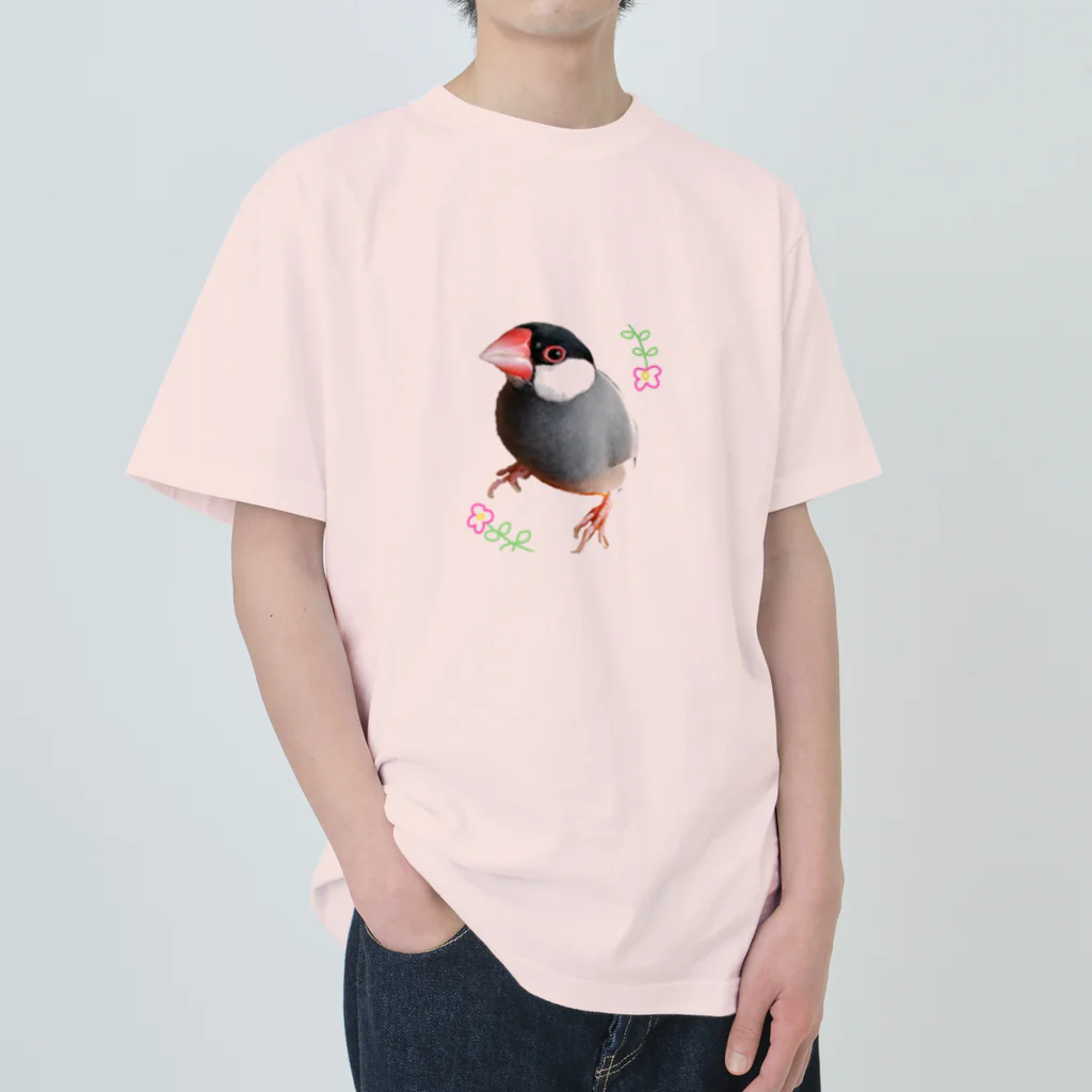 harupink🌸ペット似顔絵illustのFLOWER文鳥さん Heavyweight T-Shirt