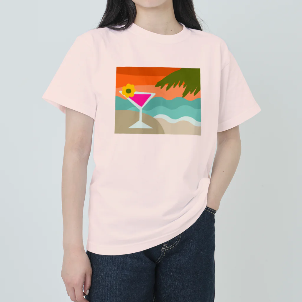 sandy-mのサンセットビーチでカクテルを ヘビーウェイトTシャツ